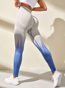 Yoga Party Quần Leggings Thể thao Nữ Ombre - Xanh và trắng - Xem 1