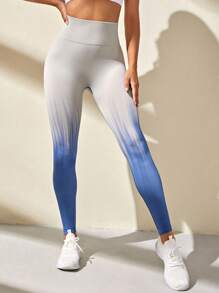 Yoga Party Quần Leggings Thể thao Nữ Ombre - Xanh và trắng - Xem 3