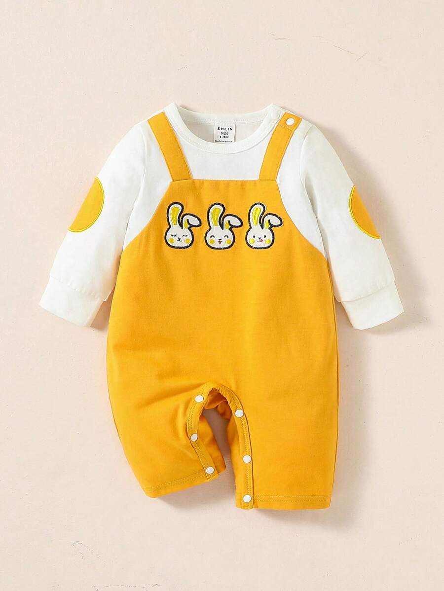 SHEIN Đứa bé gái Đồ họa Hoạt hình 2 trong1 Áo liền quần - Màu vàng - Xem 1