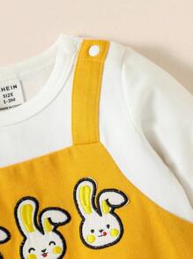 SHEIN Đứa bé gái Đồ họa Hoạt hình 2 trong1 Áo liền quần - Màu vàng - Xem 6