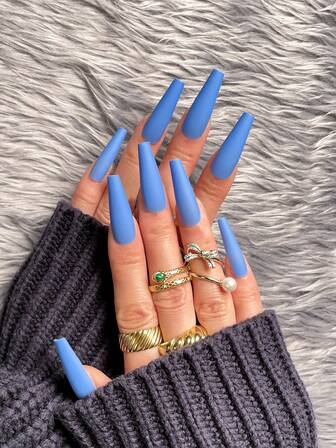 用24入組長款棺材素色全覆蓋假指甲套裝升級您造型