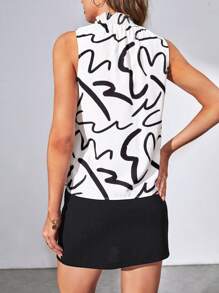 SHEIN Tall 滿版印花褶邊小高領襯衫 - 黑與白 - 查看 4