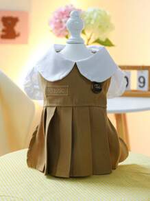 1pc Letter Embroidered Button Decor Pet Dress For Cat & Dog For Decoration - Khaki - View 1