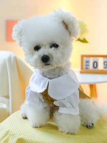 1pc Letter Embroidered Button Decor Pet Dress For Cat & Dog For Decoration - Khaki - View 2