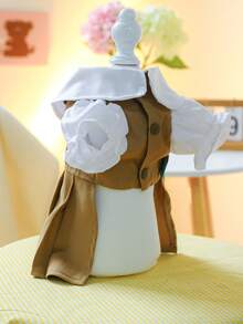 1pc Letter Embroidered Button Decor Pet Dress For Cat & Dog For Decoration - Khaki - View 4