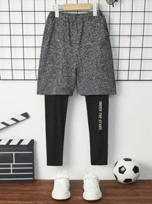 SHEIN 男孩字母圖案二合一長褲 - 彩色 - 查看 1