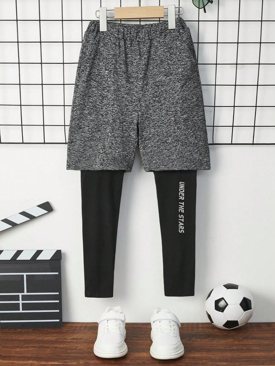 SHEIN 男孩字母圖案二合一長褲 - 彩色 - 查看 1