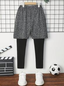 SHEIN 男孩字母圖案二合一長褲 - 彩色 - 查看 2