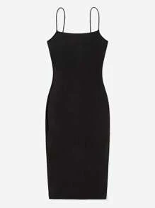 SHEIN EZwear Vestido de tirantes de muslo con abertura - Negro - Ver 2