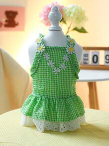 1PC Kẻ Sọc Hoa Văn Trang Trí Thú Cưng Váy Cho Mèo & Chó Để Trang Trí - màu xanh lá - Xem 2