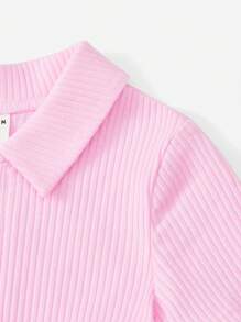 SHEIN Young Girl Zip Up Ribbed Knit Jumpsuit - Baby Pink - View 3