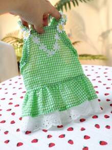 1PC Kẻ Sọc Hoa Văn Trang Trí Thú Cưng Váy Cho Mèo & Chó Để Trang Trí - màu xanh lá - Xem 5