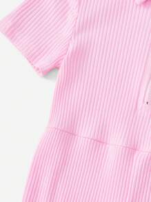 SHEIN Young Girl Zip Up Ribbed Knit Jumpsuit - Baby Pink - View 4