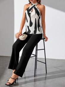 SHEIN Tall 圖案印花掛脖上衣和褲子 - 黑與白 - 查看 6