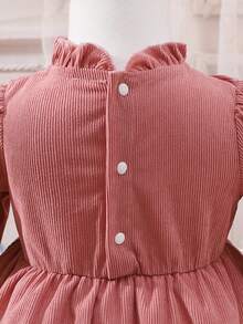SHEIN Glamorique Kids Đứa bé gái Viền Ruffle tay áo lá sen Đầm Với mũ - Bụi hồng - Xem 4