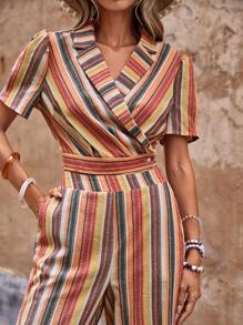 SHEIN VCAY Striped Print Crop Top & Wide Leg Pants