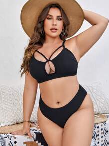 SHEIN Swim Curve Plus Size Cut Out Bikini Set Summer Beach - Black - View 3