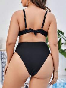 SHEIN Swim Curve Plus Size Cut Out Bikini Set Summer Beach - Black - View 2