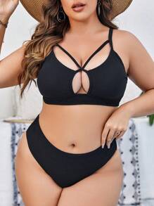 SHEIN Swim Curve Plus Size Cut Out Bikini Set Summer Beach - Black - View 1