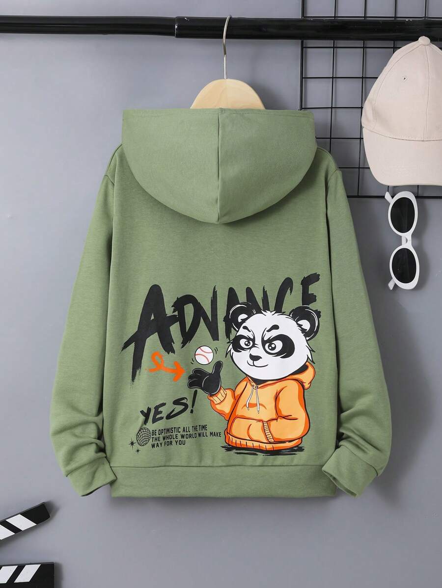 SHEIN 男孩標語和卡通圖案連帽衫