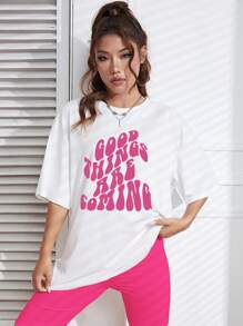 SHEIN EZwear Bộ đồ hai mảnh nữ Slogan Giải trí - Nhiều màu - Xem 4