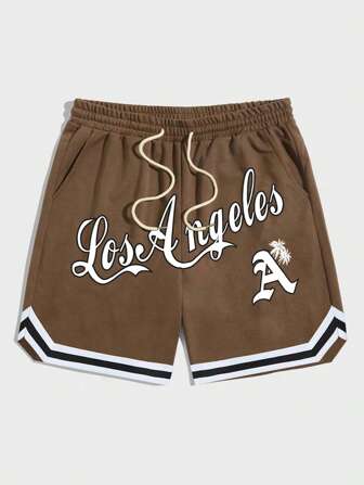 Street Life Männer Shorts mit Buchstaben Grafik, Streifen Tunnelzug,