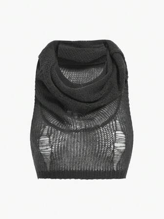 Top court en tricot à col drapé