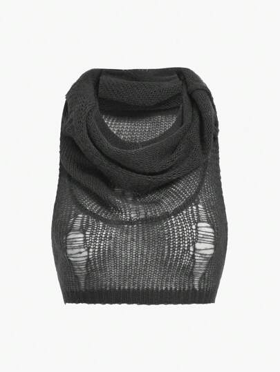 Top court en tricot à col drapé