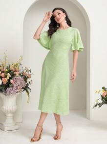 Modelyn Đầm Dây kéo màu trơn Thanh lịch - Màu xanh Bạc hà - Xem 3