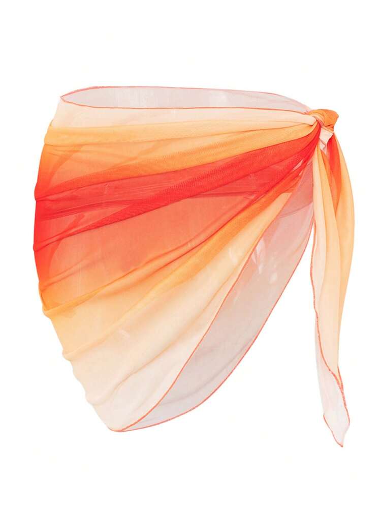 Women's Ombre Color Side Knot Ruched Cover-Up Skirt (Random Print)