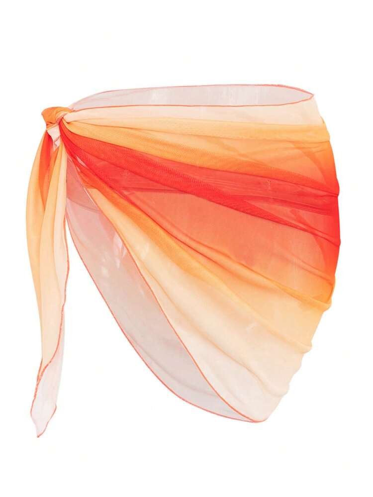 Women's Ombre Color Side Knot Ruched Cover-Up Skirt (Random Print)