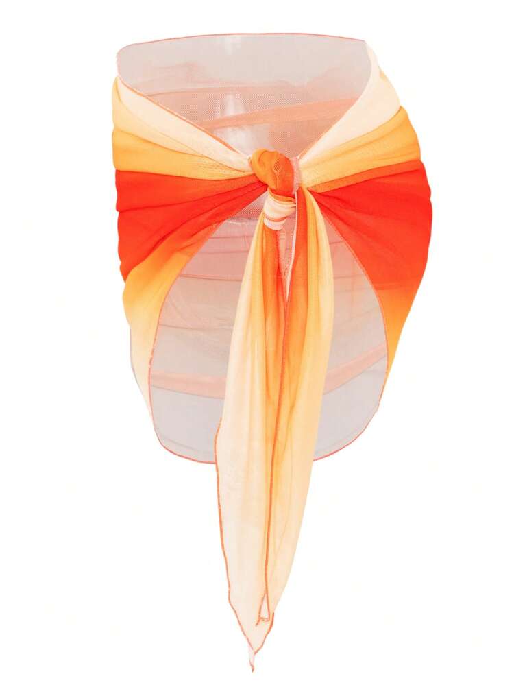 Women's Ombre Color Side Knot Ruched Cover-Up Skirt (Random Print)