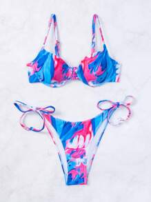 SHEIN Swim Summer Beach Allover Print Tie Side Bikini Set - Multicolor - View 3