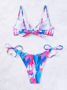 SHEIN Swim Summer Beach Allover Print Tie Side Bikini Set - Multicolor - View 4