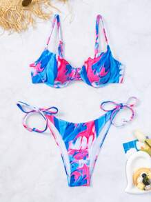 SHEIN Swim Summer Beach Allover Print Tie Side Bikini Set - Multicolor - View 5