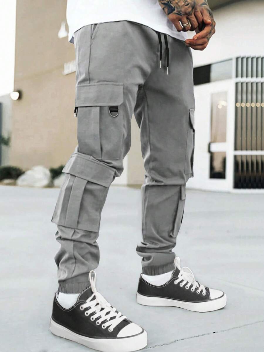 Manfinity LEGND Nam Quần Cargo Với Flap túi , Bên Eo dây rút Thiết kế - Xám - Xem 1