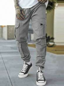 Manfinity LEGND Nam Quần Cargo Với Flap túi , Bên Eo dây rút Thiết kế - Xám - Xem 4