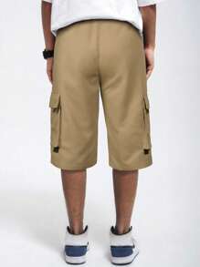 Manfinity Hypemode Loose Fit Men's Cargo Shorts With Flap Pockets, Side Drawstring Waist - Khaki - View 2