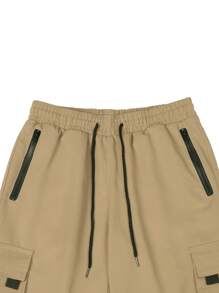 Manfinity Hypemode Loose Fit Men's Cargo Shorts With Flap Pockets, Side Drawstring Waist - Khaki - View 7