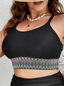 SHEIN Swim Curve Plus Contrast Tape Bikini Top - Black - View 1