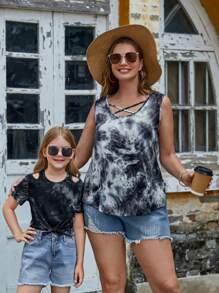 SHEIN LUNE Plus 1pc Tie Dye Crisscross Front Tank Top - Multicolor - View 4