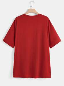 SHEIN EZwear Áo thun Plus size Hoạt hình Slogan Giải trí - Đỏ - Xem 2