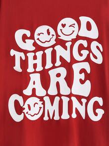 SHEIN EZwear Áo thun Plus size Hoạt hình Slogan Giải trí - Đỏ - Xem 3