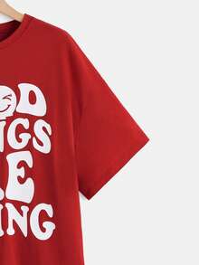SHEIN EZwear Áo thun Plus size Hoạt hình Slogan Giải trí - Đỏ - Xem 4