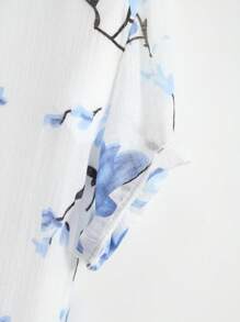 Manfinity Chillmode 男士隨機花朵印花襯衫&腰部抽繩短褲套裝不帶T恤 - 藍白色 - 查看 6