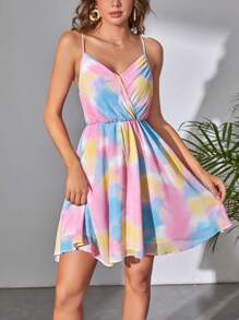 SHEIN Tall 紮染雪紡吊帶洋裝 - 彩色 - 查看 1