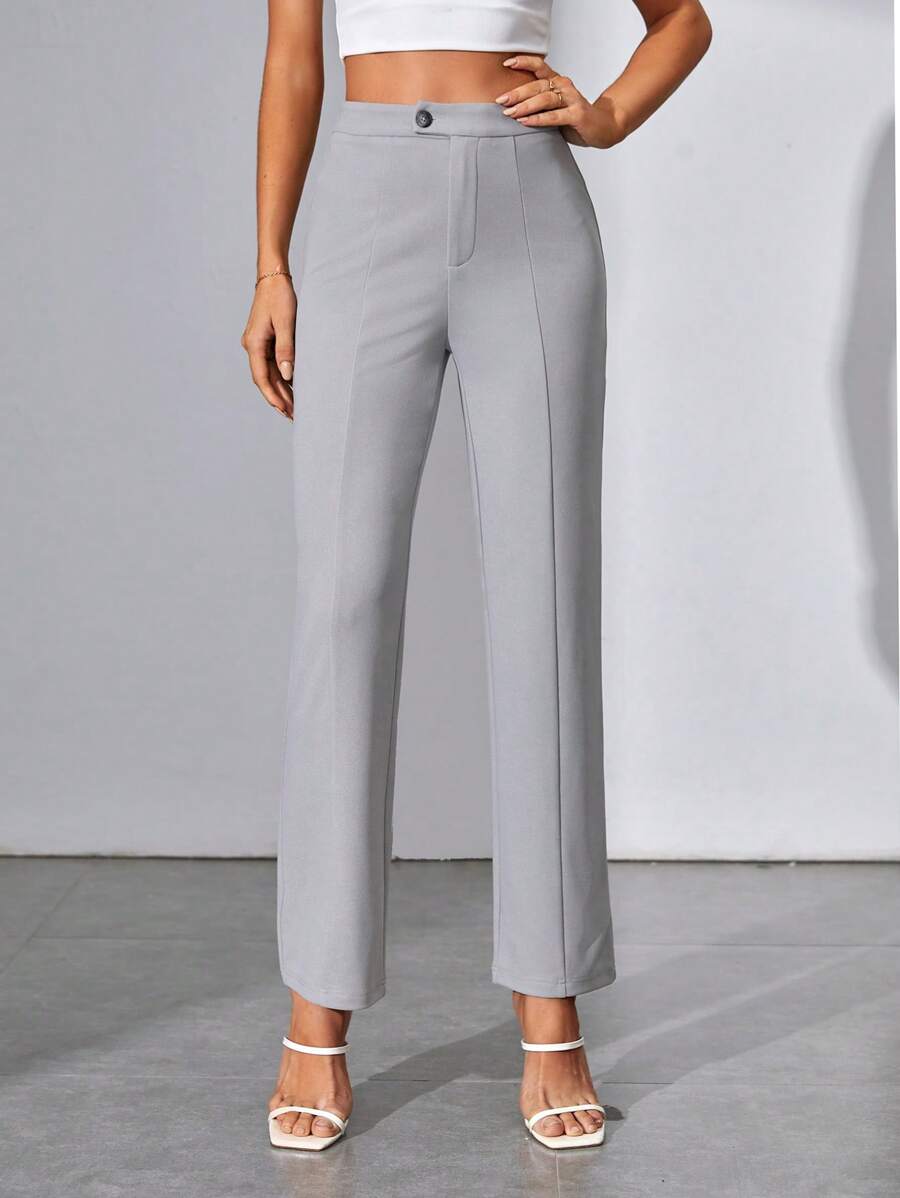 SHEIN Tall Chất rắn Đường may Chi tiết Quần - Màu Xám nhạt - Xem 1