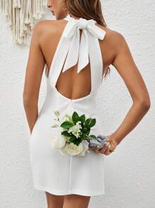 SHEIN Frenchy Không lưng Dây Dây đeo Đầm - trắng - Xem 3