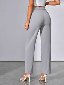 SHEIN Tall Chất rắn Đường may Chi tiết Quần - Màu Xám nhạt - Xem 2