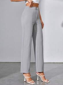 SHEIN Tall Chất rắn Đường may Chi tiết Quần - Màu Xám nhạt - Xem 4